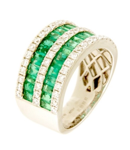 Emeralds and diamonds ring white gold 750% art. 23615R03W