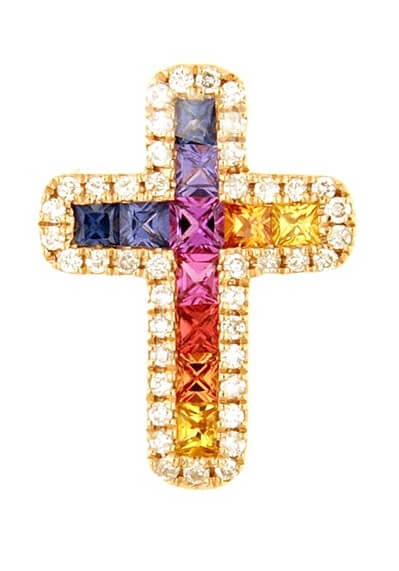 Pendente Croce RAINBOW oro  diamanti e zaffiri BELLE EPOQUE Art. P00065RB11-A