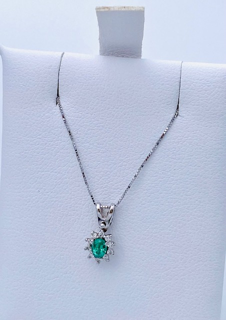 White Gold Emerald Diamond Pendant 750% Art.CD535