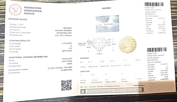 Anello solitario di diamante certificazione IGI  Art.AN2683