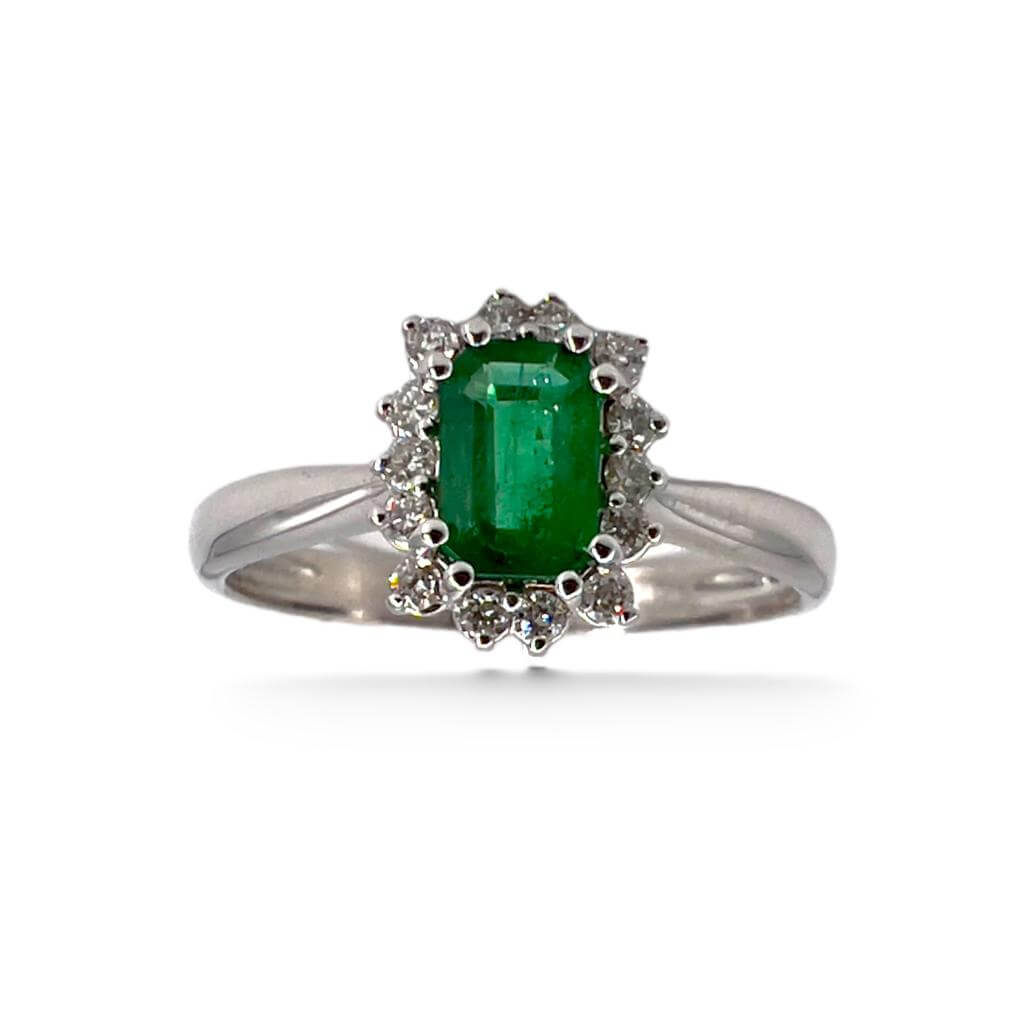 Emerald ring diamonds white gold 750 % BON TON ART.AN1454