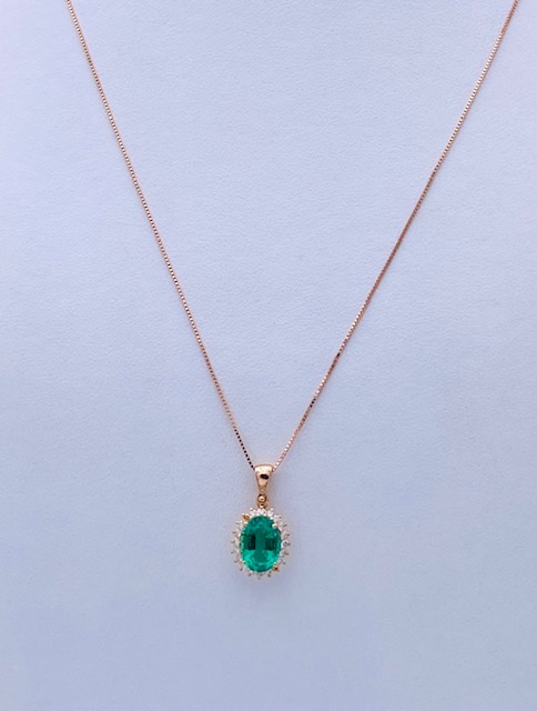 Rose gold pendant with emerald and BON TON diamonds Art.CD1003-1