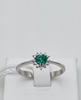 Anello smeraldo diamanti oro bianco 750% CUORI art.AN2717-1