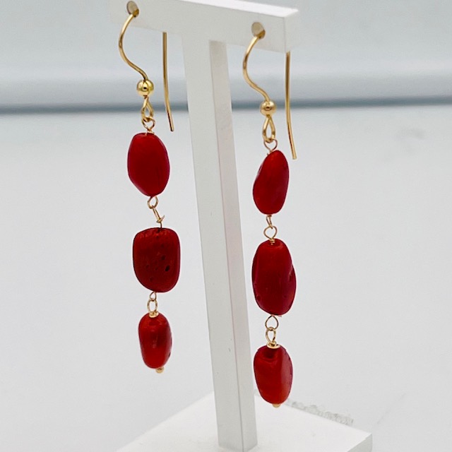 Coral earrings Mediterranean Red and Gold Art. ORCOROG1