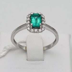 Anello  smeraldo  diamanti  oro bianco 750% art.AN2590