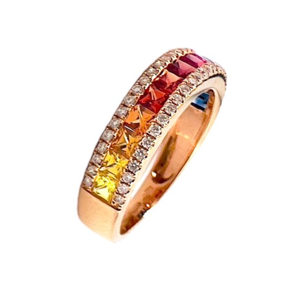 Anello veretta zaffiri diamanti e oro Rainbow art.K1A0197