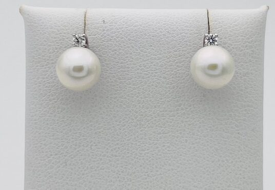 Pearl earrings white gold 750% diamonds art.ORP285-6