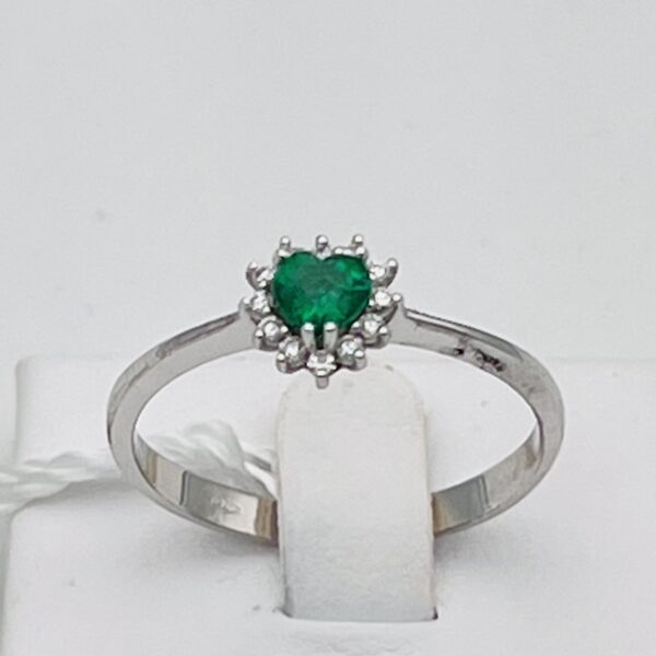Anello smeraldo diamanti oro bianco 750%  CUORI art.AN2717-3