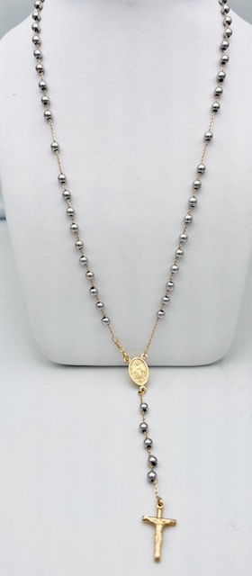 White and yellow gold rosary chain necklace 750% Art. ROOB05