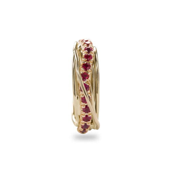 SCREWDRIVER RING , 7 WIRES IN 9KT YELLOW GOLD AND RUBIES ART. AN112GRB