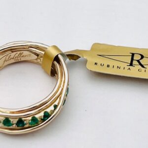 SCREWDRIVER RING , 7 WIRES IN 9KT YELLOW GOLD AND EMERALDS