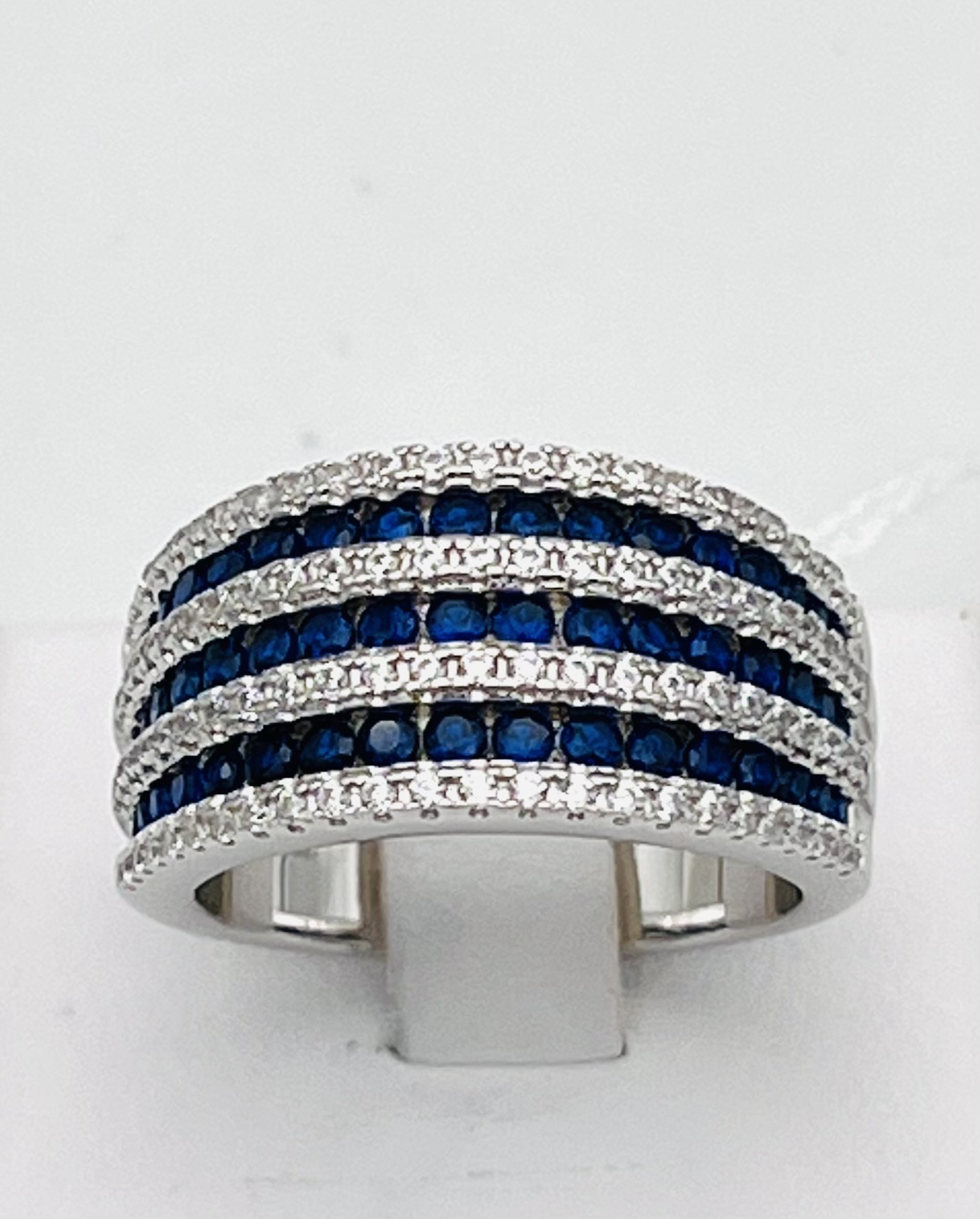 925% silver wide band ring and white and blue crystals Art.592000B