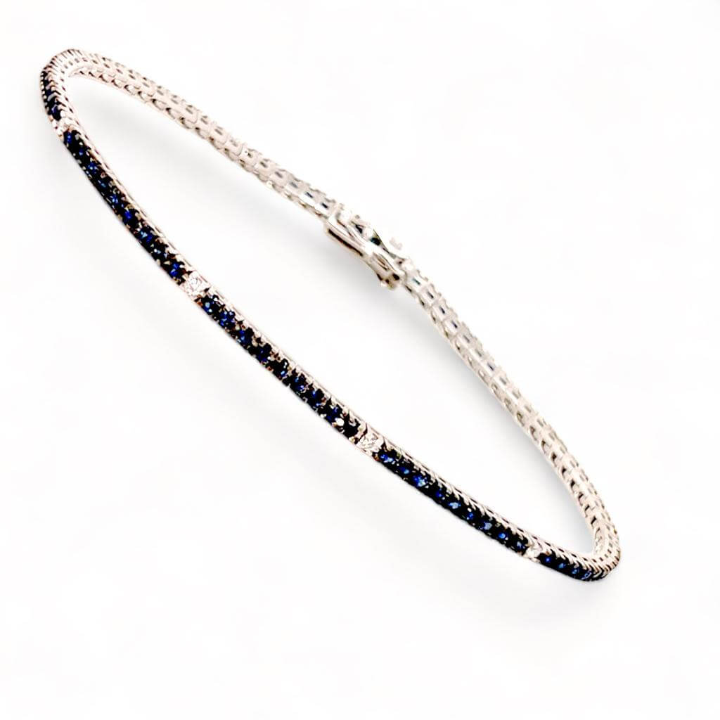 Bracelet tennis diamonds and sapphires BLUE gold white 750% art.BR443