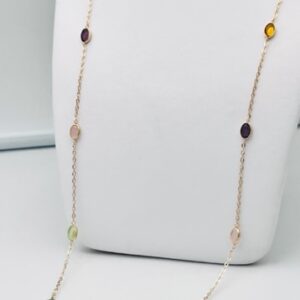 Collana lunga ametista,topazio,quarzo, oro 750% Art. MAS07