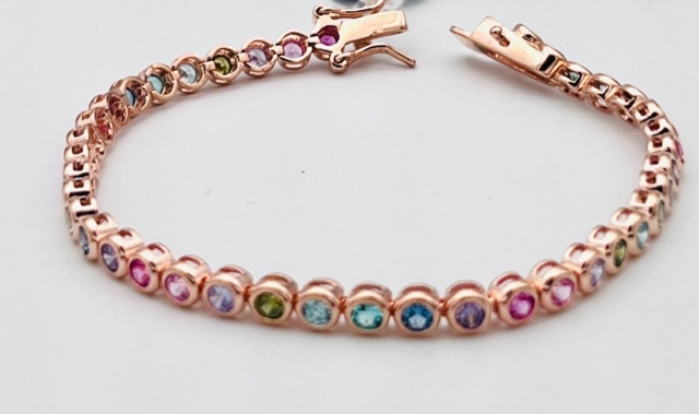 925% Silver Rose and Rainbow Crystal Tennis Bracelet Art. 625975