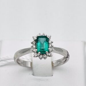 Anello smeraldo diamanti oro bianco   BON TON art.AN2281-3