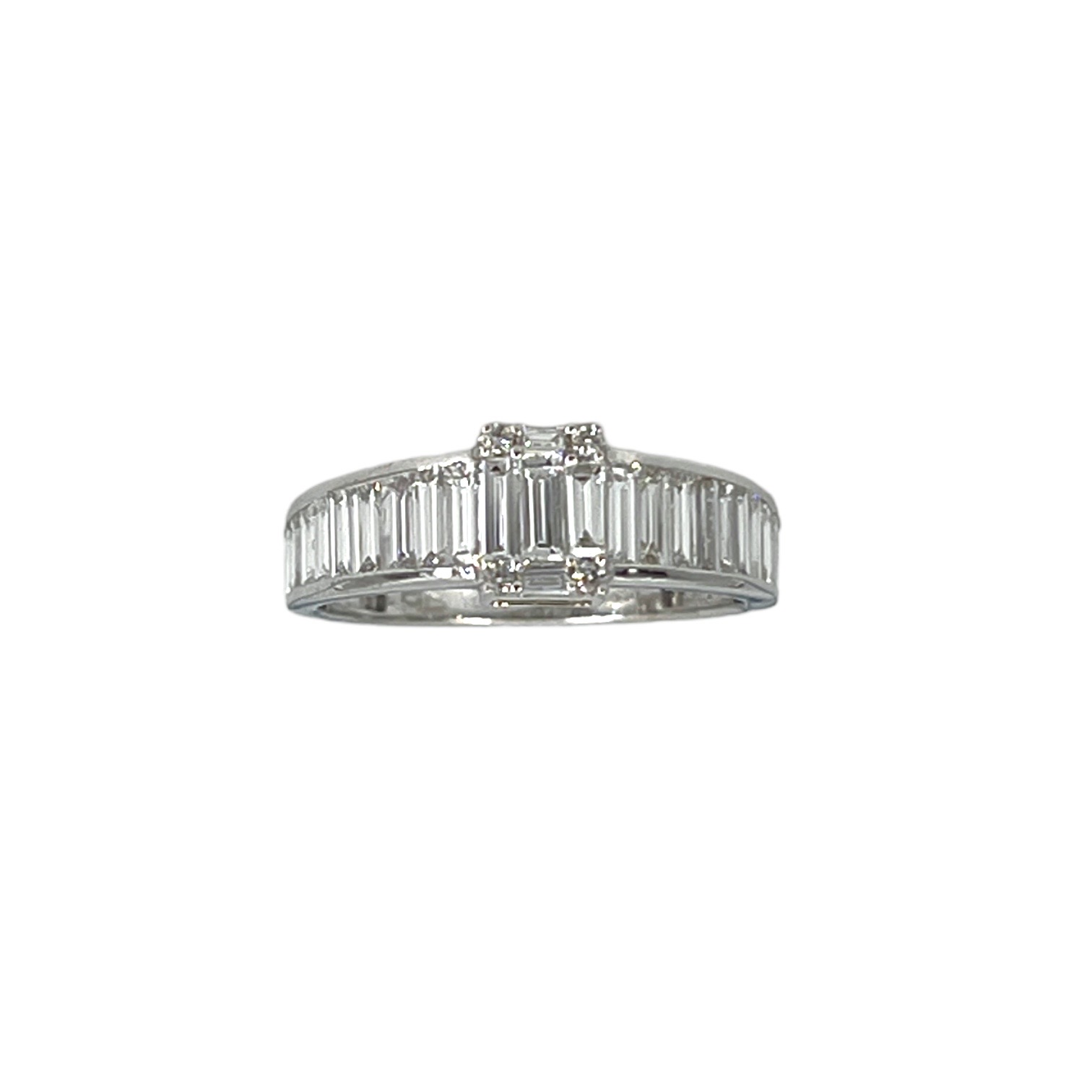 Anello solitario veretta oro bianco e diamanti BAGUETTE art.R2817-WH7