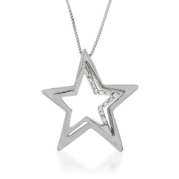 STAR Crew Neck Jewelry in 18kt White Gold and Diamonds with Star ART:GLB393