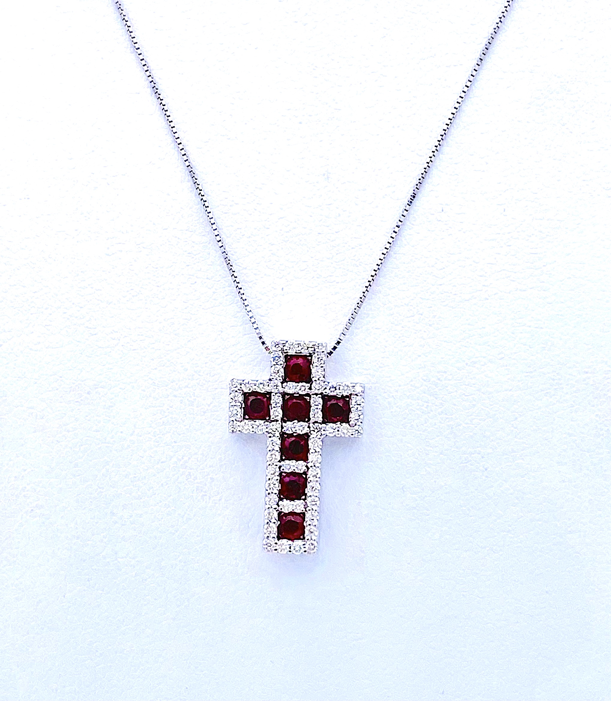 BELLE EPOQUE White Gold Diamond Rubies Cross Pendant Art.GR388-1