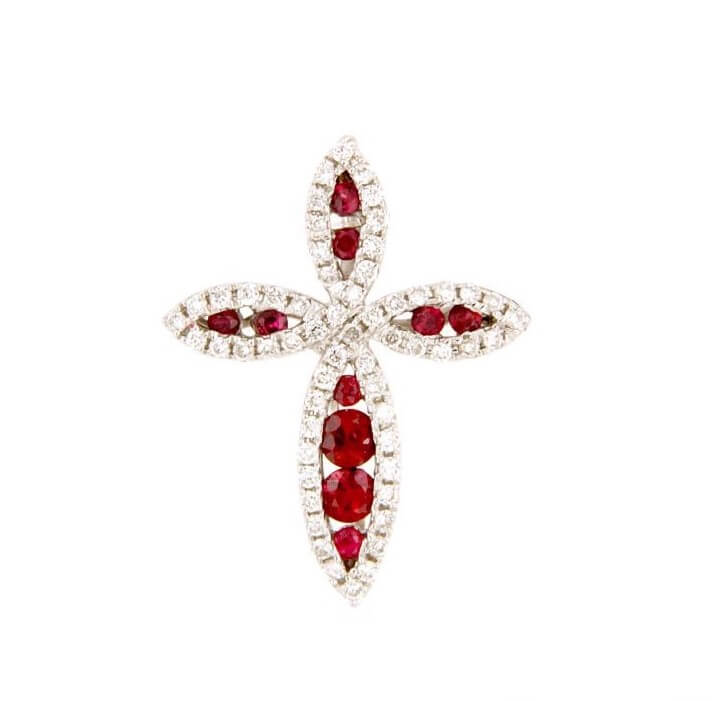 BELLE EPOQUE White Gold RUBIES Cross Pendant Art. P0063WB04