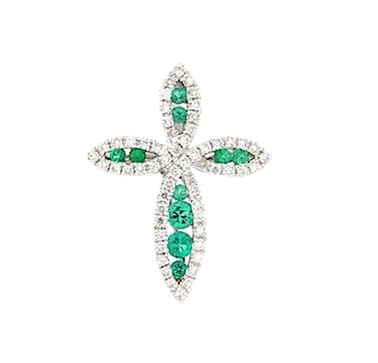 BELLE EPOQUE White Gold Diamond Emerald Cross Pendant Art. P00063WB05