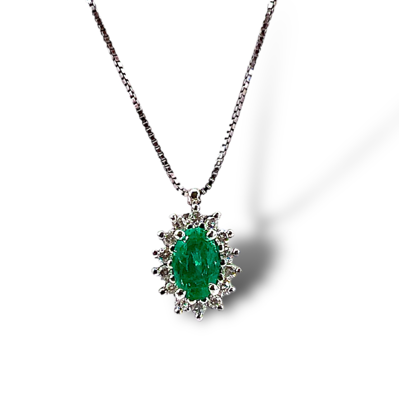 Emerald pendant diamonds white gold BON TON ART.7699/CS