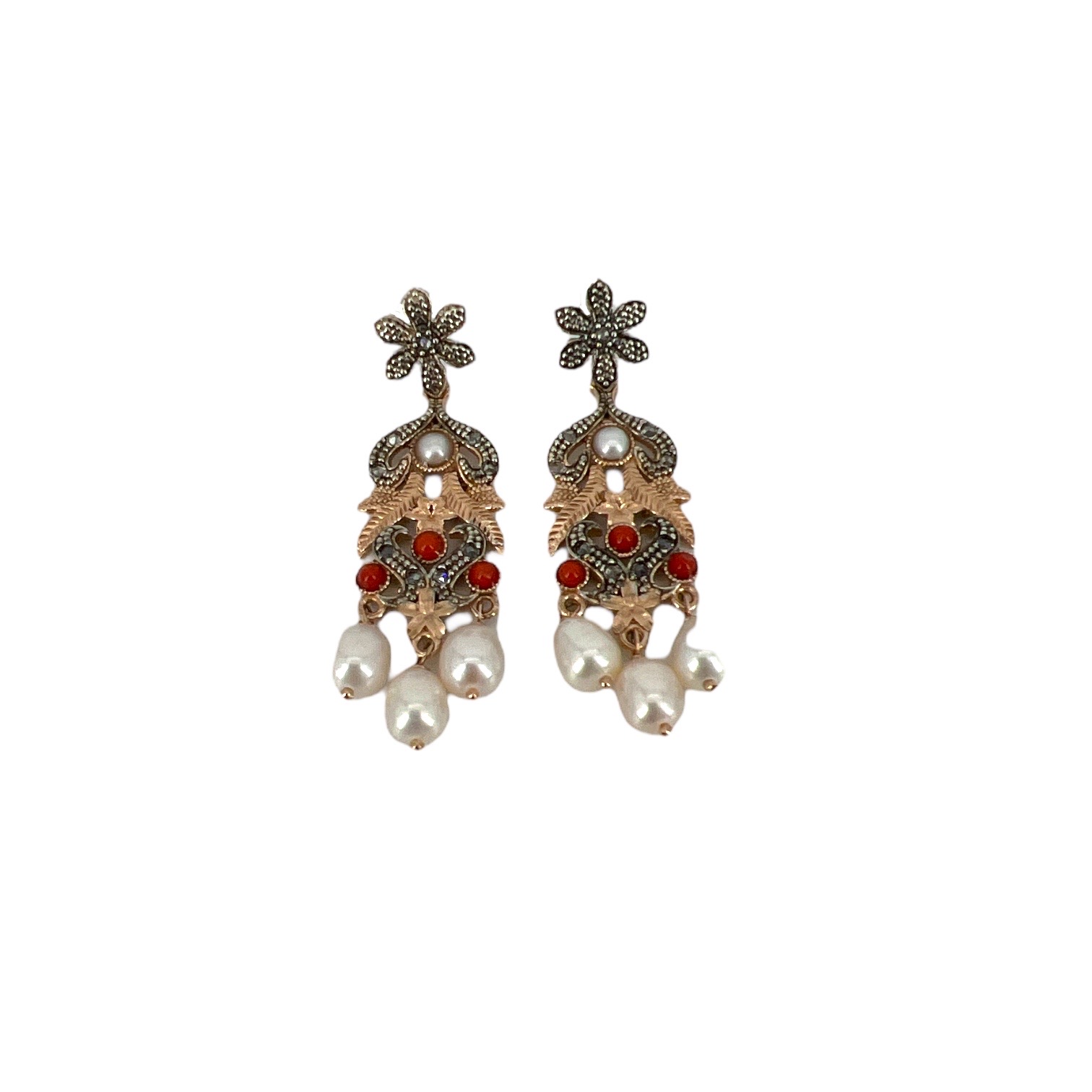 Orecchini in argento perle e corallo Art. ORPSA1