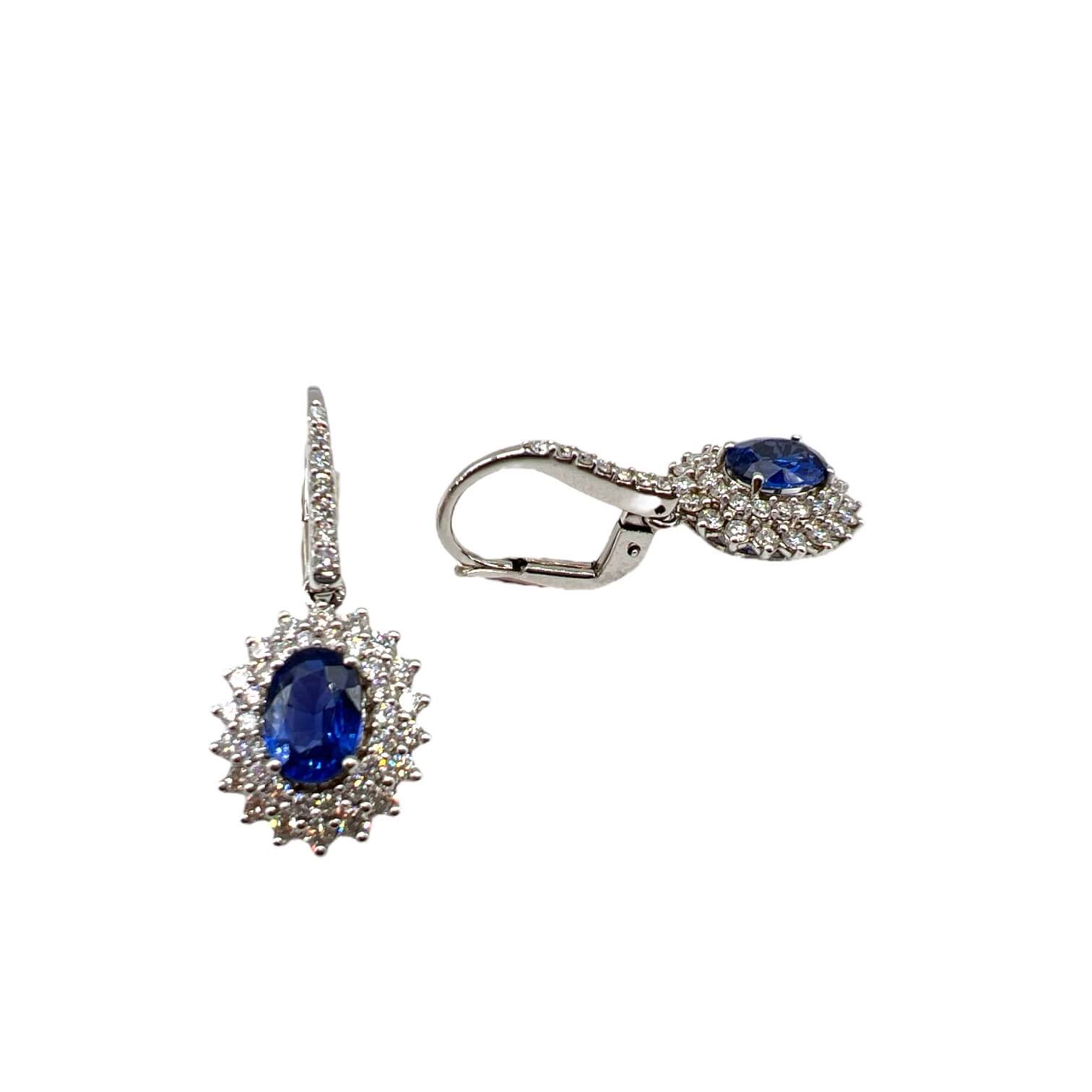 Blue Sapphire Earrings Gold and Diamonds BON TON Art. OR523