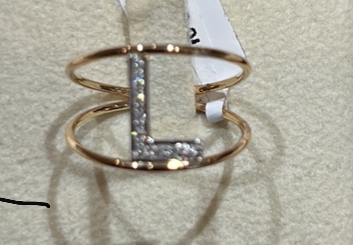 Rose and white gold ring letter L with diamonds Art. AN-L