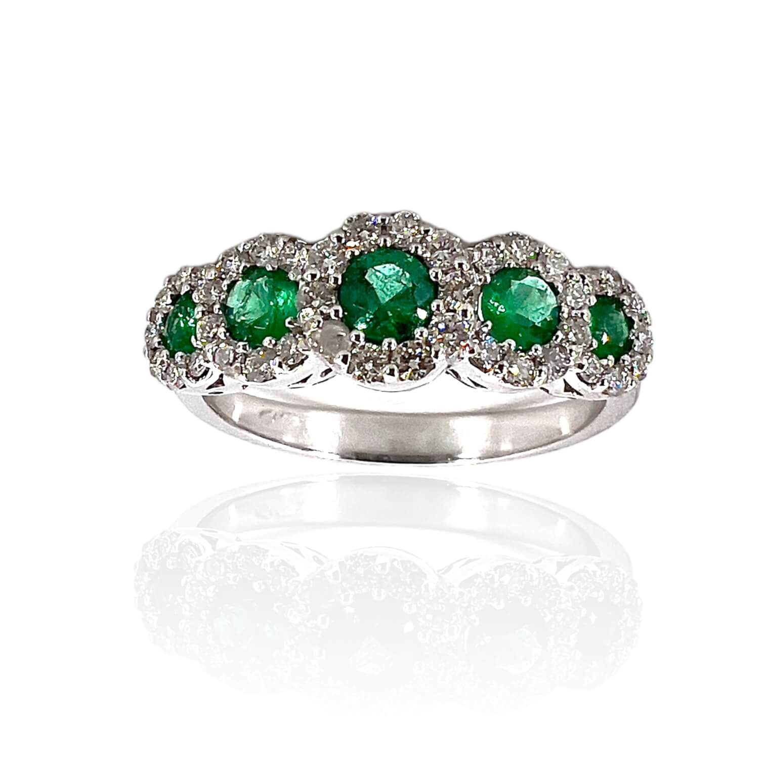 Emerald veretta ring and diamonds in white gold 750% BELLE EPOQUE ART. AN1838-2