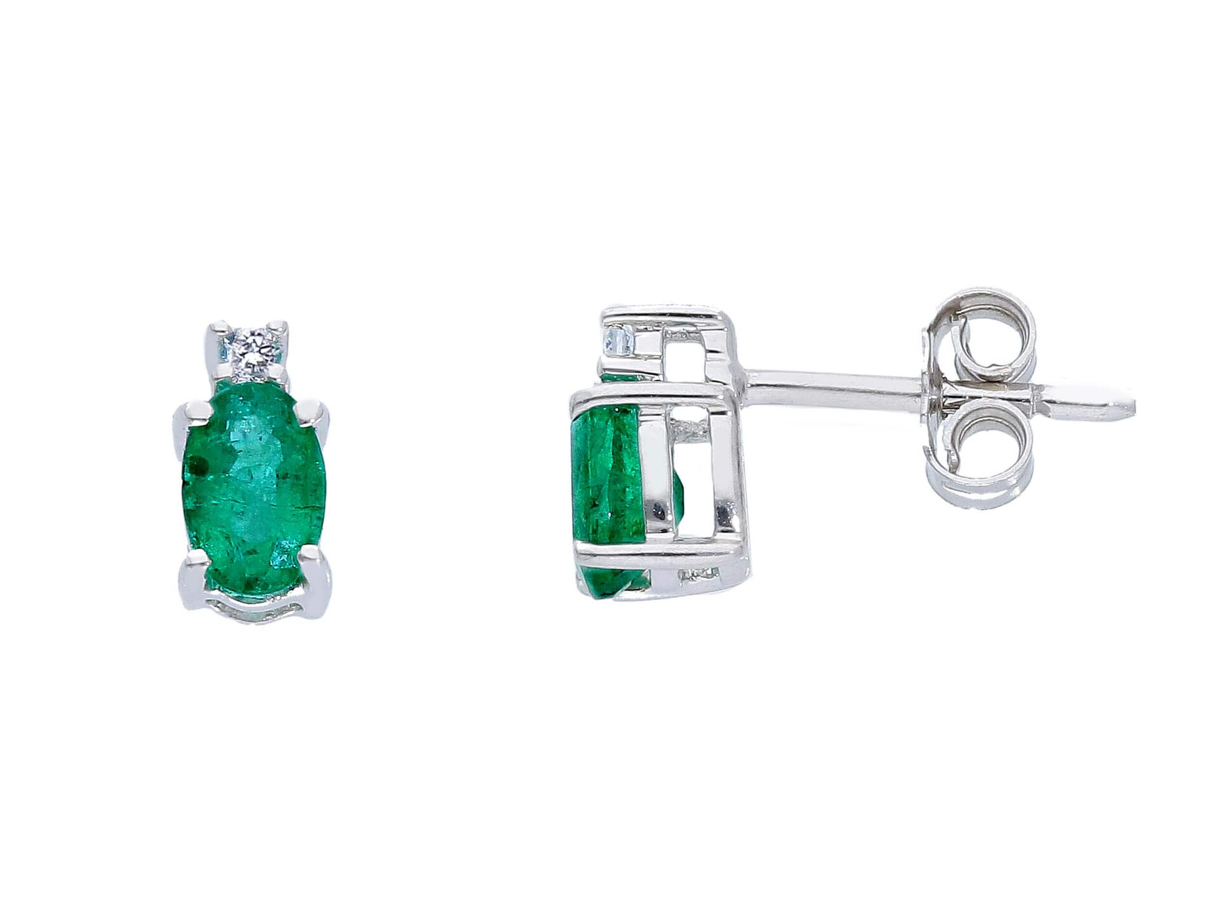 Emerald earrings white gold 750% diamonds 0.04 ct color F/vvs1 emerald Colombia 0.80ct