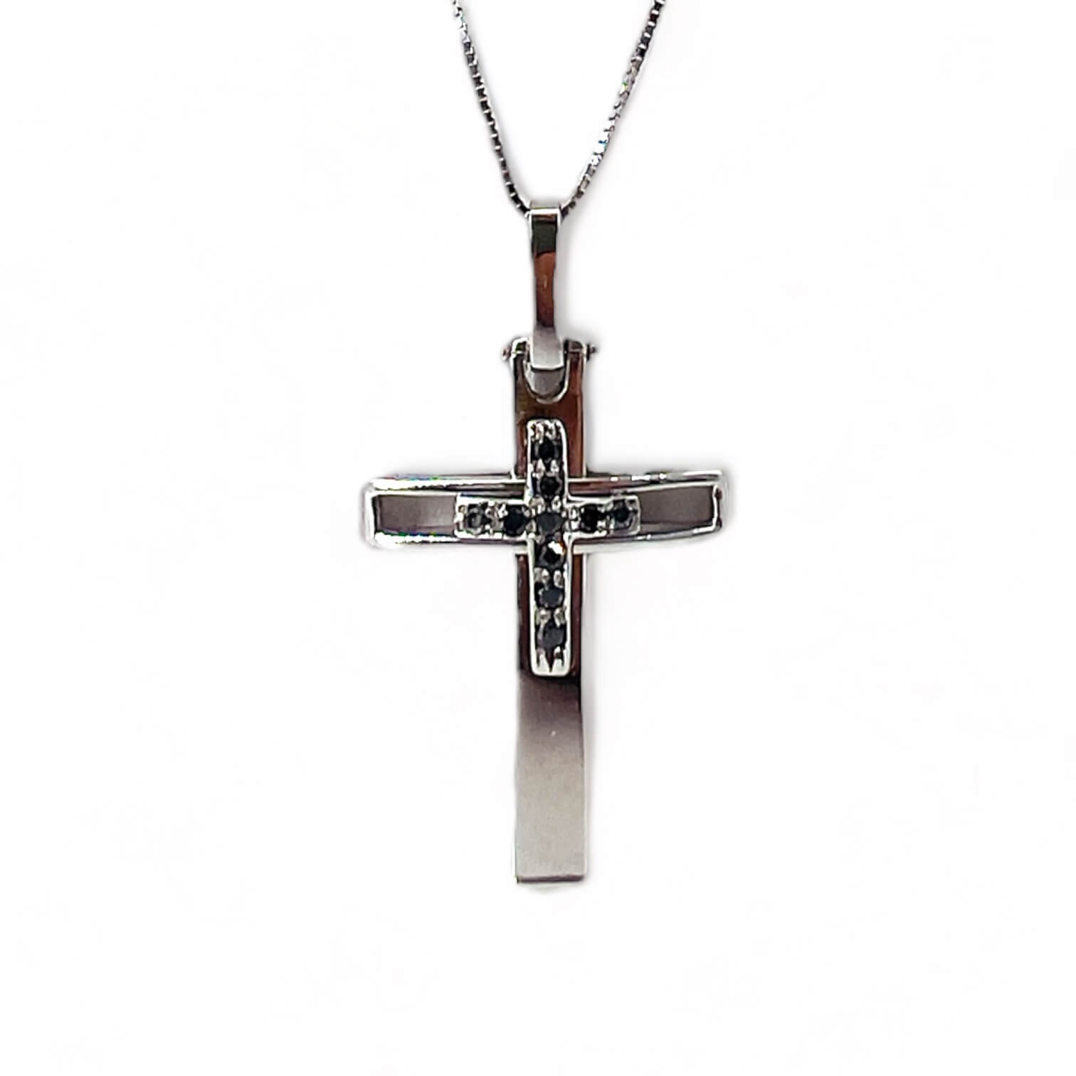 Cross pendant with black diamonds art.CR142