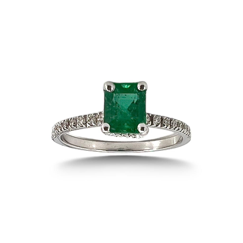 Emerald ring in white gold and diamonds GEMME art. A952