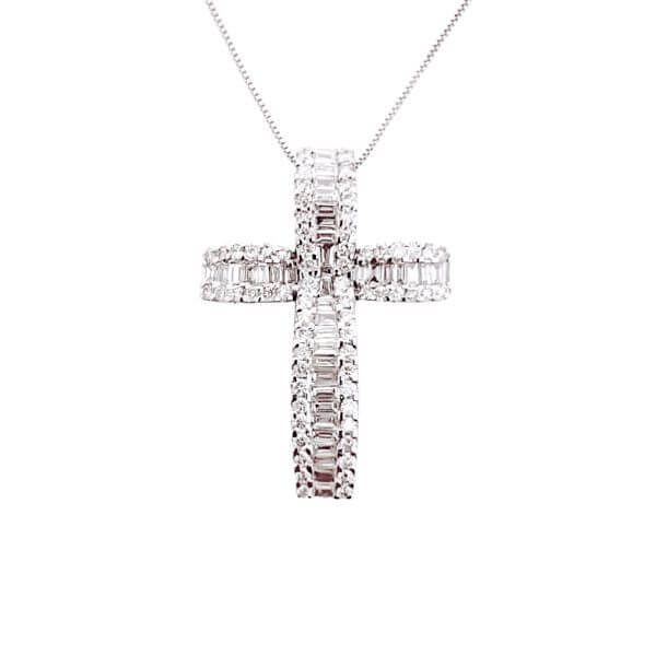 White gold and baguette diamond cross pendant art. 115757