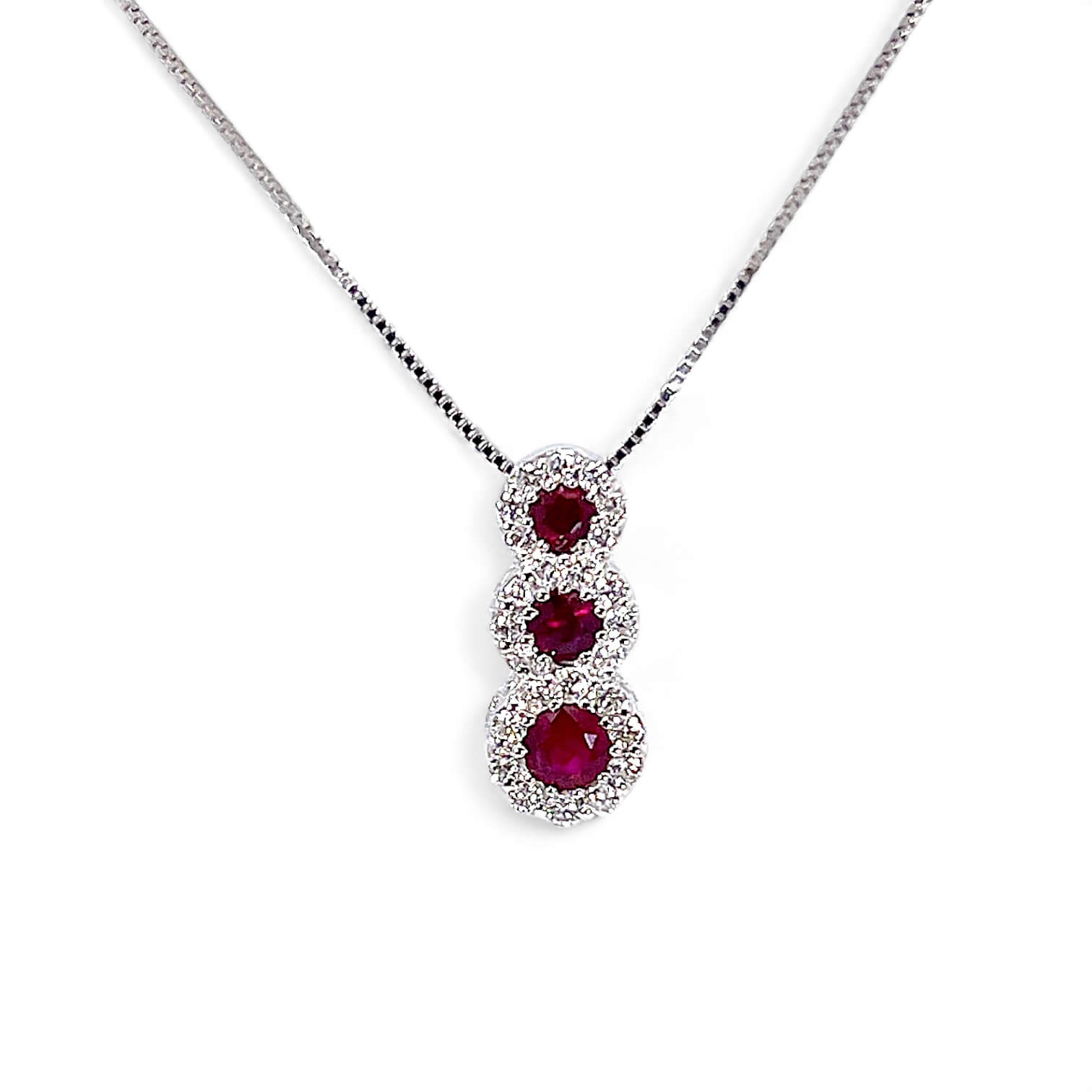 Pendant trilogy rubies white gold 750% and diamonds Art.CD432