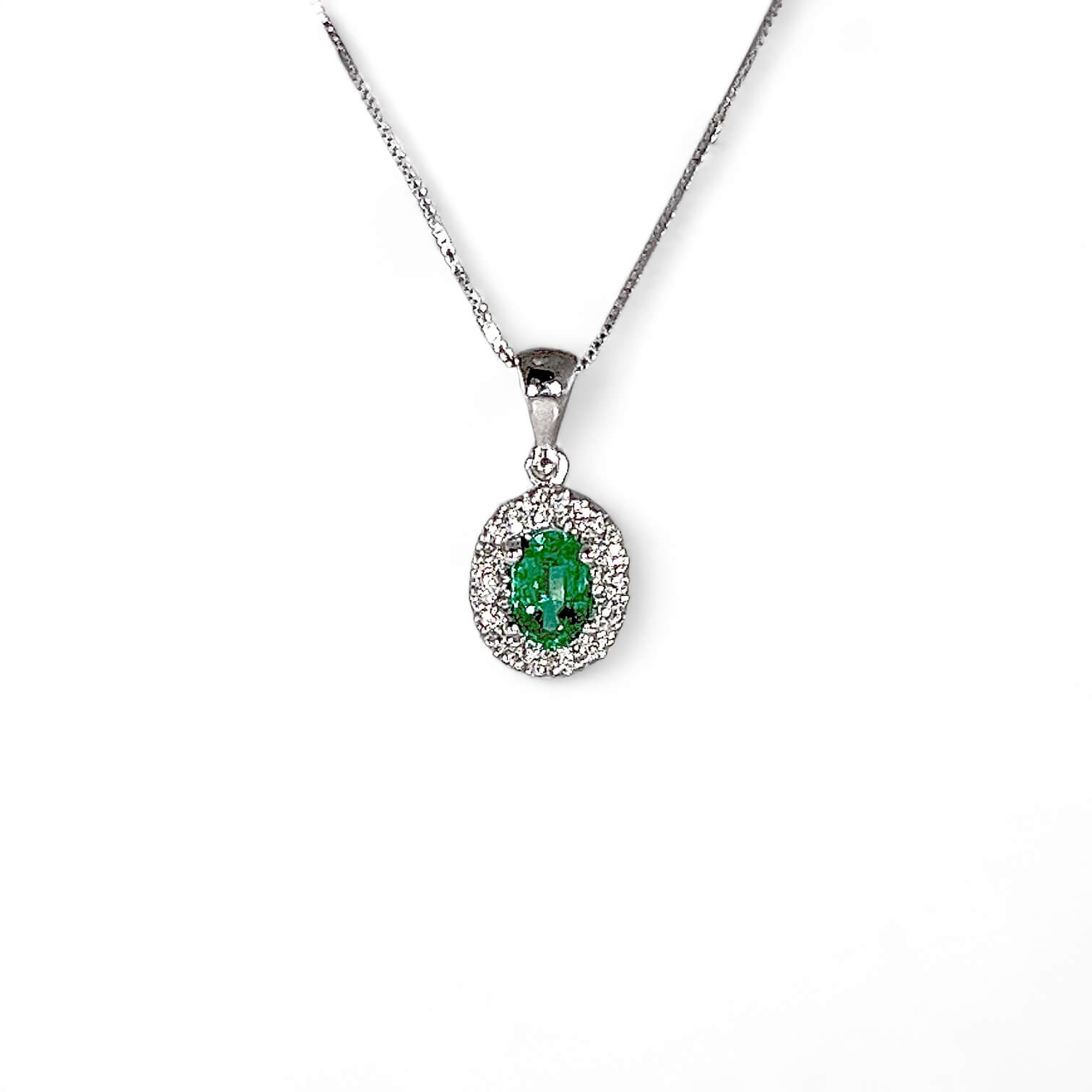 White gold emerald diamond pendant 750 % Art.CD720