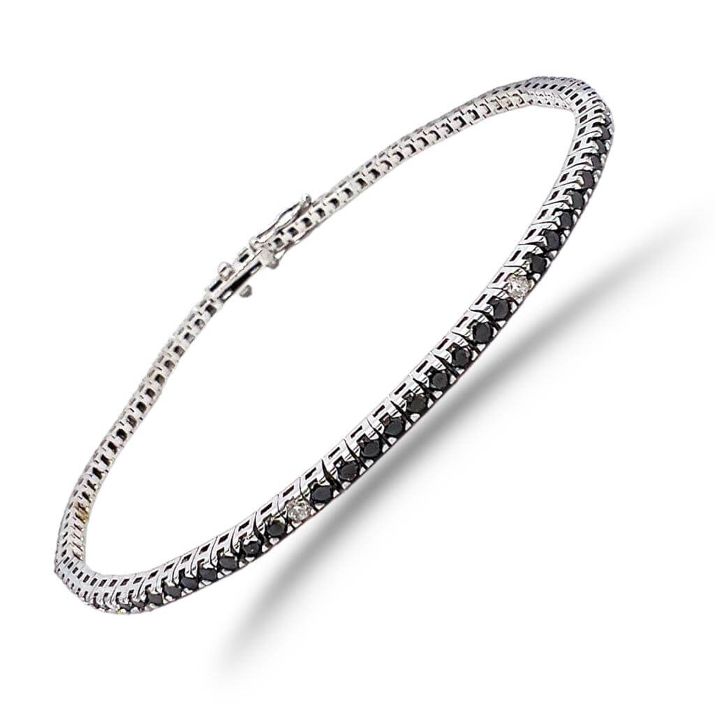Bracciale tennis in oro diamanti neri e bianchi art. BR387