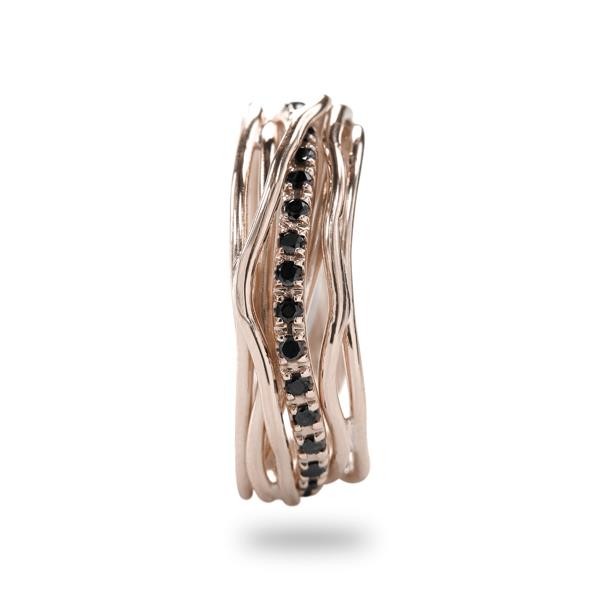 ANELLO FILODELLAVITA 7 FILI IN ORO ROSA 9 KT E DIAMANTI NERI CT 0,18