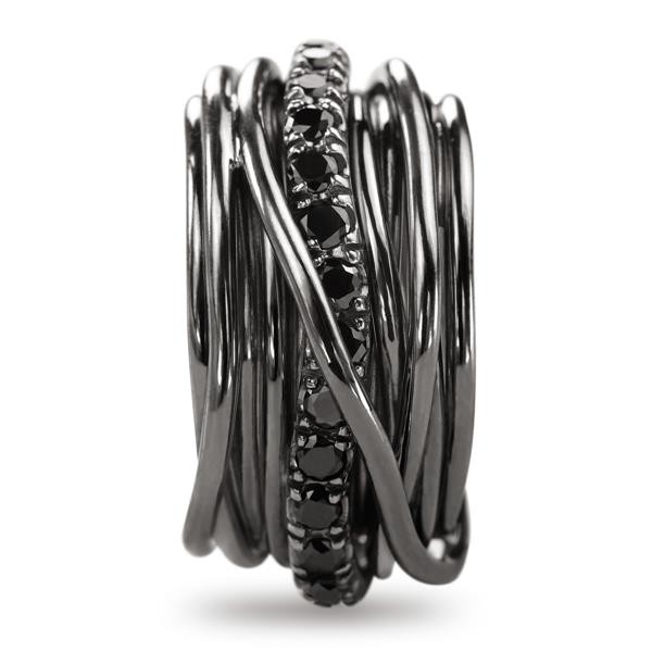 ANELLO ROCK 13 FILI IN ARGENTO BRUNITO 950 AL PALLADIO E DIAMANTI BLACK CT 0,80