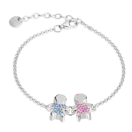 Bracciale-1Bambino-3D-con-zirconi-azzurri-e-1-Bambina-3D-con-zirconi-rosa