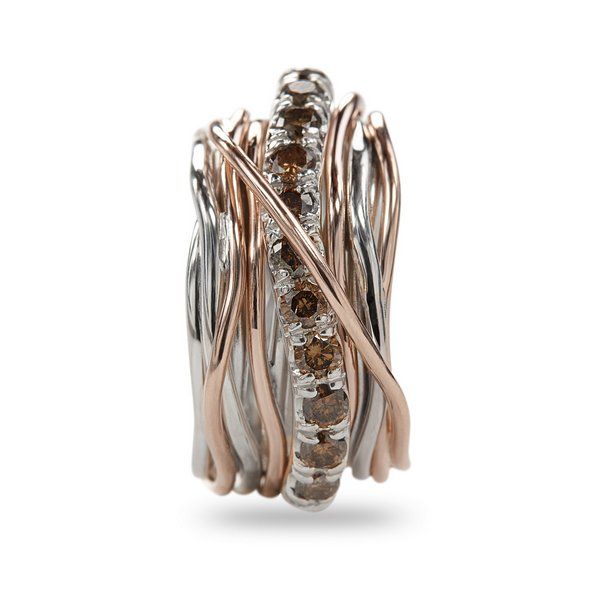 Filodellavita Carato 13 fili in Oro Rosa 9kt, Argento 925 e Diamanti Brown