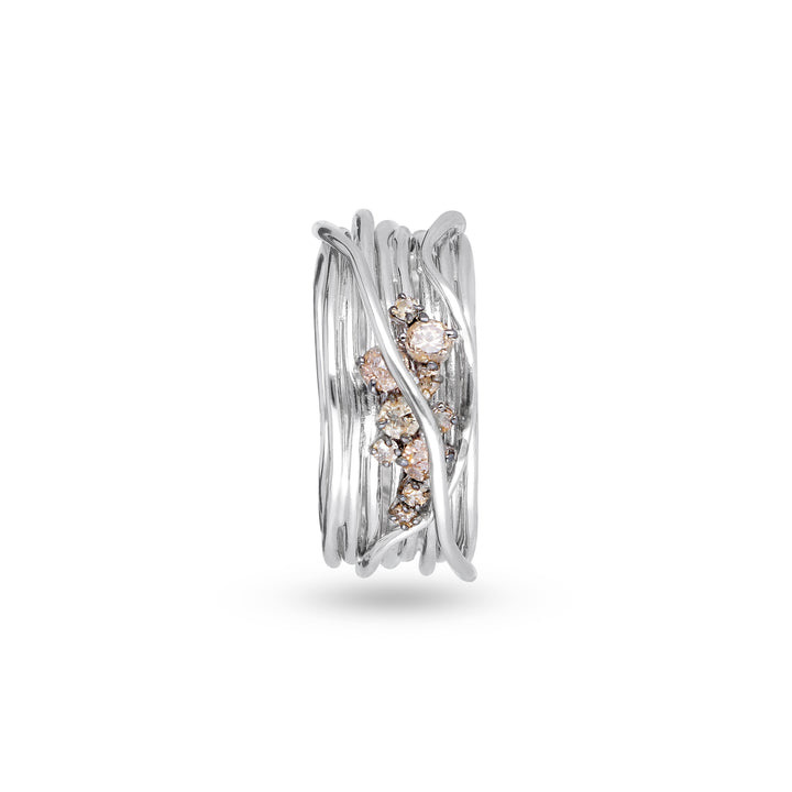 TEN COLLECTION 10-WIRE WHITE GOLD 18KT SCREWDRIVER RING WITH BROWN DIAMONDS