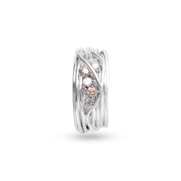 TEN COLLECTION 10-WIRE SCREWDRIVER RING IN 18KT WHITE GOLD, WHITE AND BROWN DIAMONDS