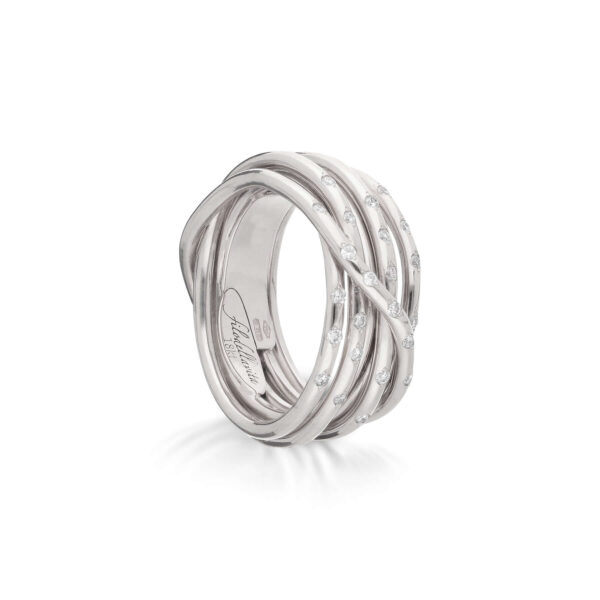 LEDA COLLECTION 7-WIRE SCREWDRIVER RING IN 18K WHITE GOLD AND WHITE DIAMONDS
