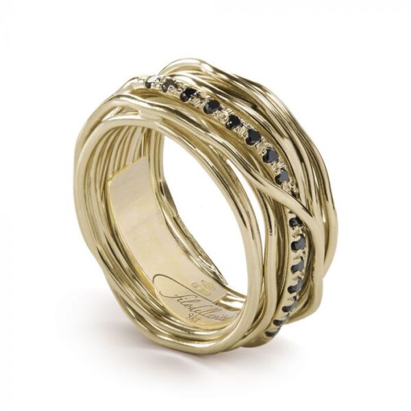 anello filodellavita classic 13 fili in oro giallo 9kt e diamanti black gioielleria palermo CLASSIC SCREWDRIVER RING, 13 WIRES IN 9KT YELLOW GOLD AND BLACK DIAMONDS