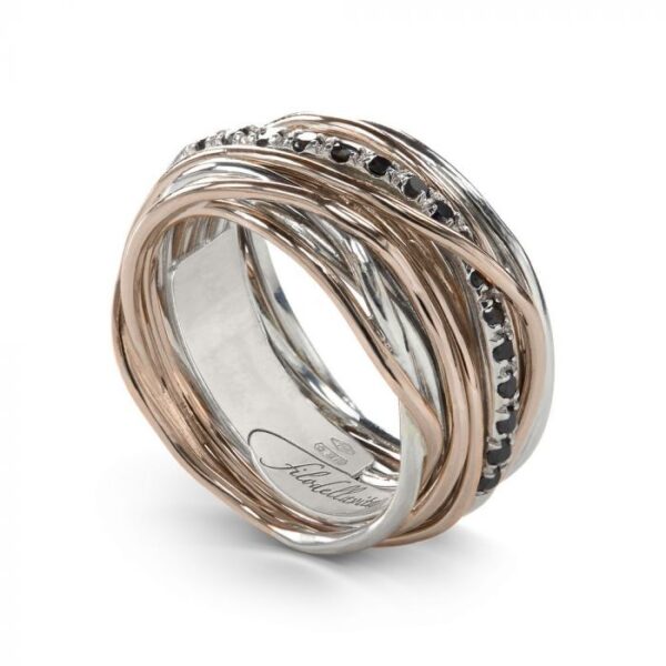 anello filodellavita classic 13 fili in oro rosa 9kt argento 925 e diamanti black2 gioielleria palermo CLASSIC SCREWDRIVER RING, 13 THREADS IN 9KT ROSE GOLD, 925 SILVER AND BLACK DIAMONDS