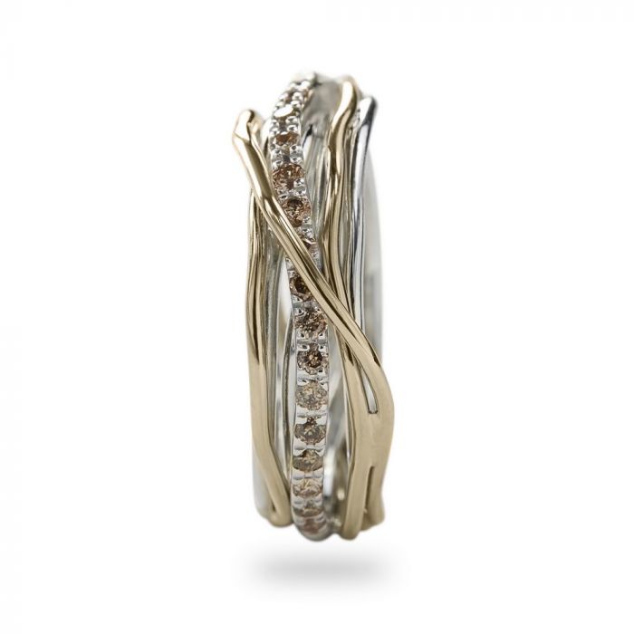 CLASSIC SCREWDRIVER RING, 7 WIRES IN 9KT YELLOW GOLD, 925 SILVER AND BROWN DIAMONDS CLASSIC SCREWDRIVER RING, 7 WIRES IN 9KT YELLOW GOLD, 925 SILVER AND BROWN DIAMONDS