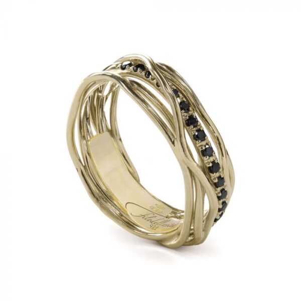 anello filodellavita classic 7 fili in oro giallo 9kt e diamanti black2 gioielleria palermo CLASSIC SCREWDRIVER RING, 7 WIRES IN 9KT YELLOW GOLD AND BLACK DIAMONDS