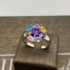 anello  toppa argento 925% silver gold cristalli multicolor
