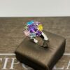 anello  toppa argento 925% silver gold cristalli multicolor